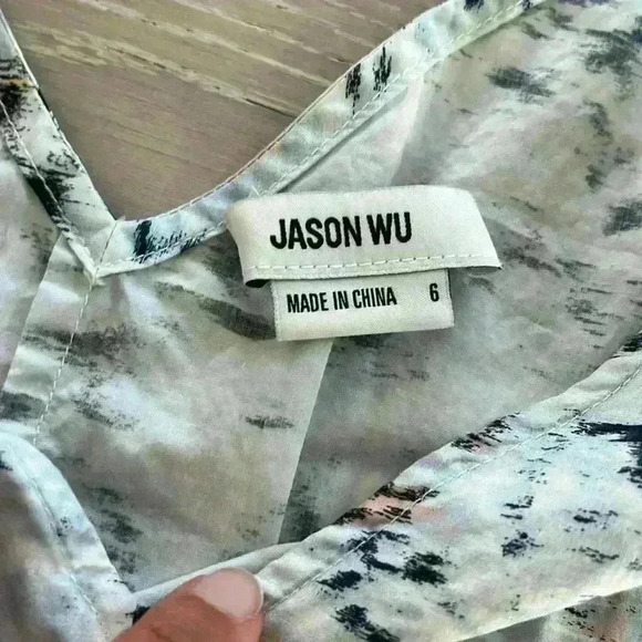 Jason Wu Magnolia Blue Blurred Tie Shoulder Blouse | Size 6 - Picture 8 of 12